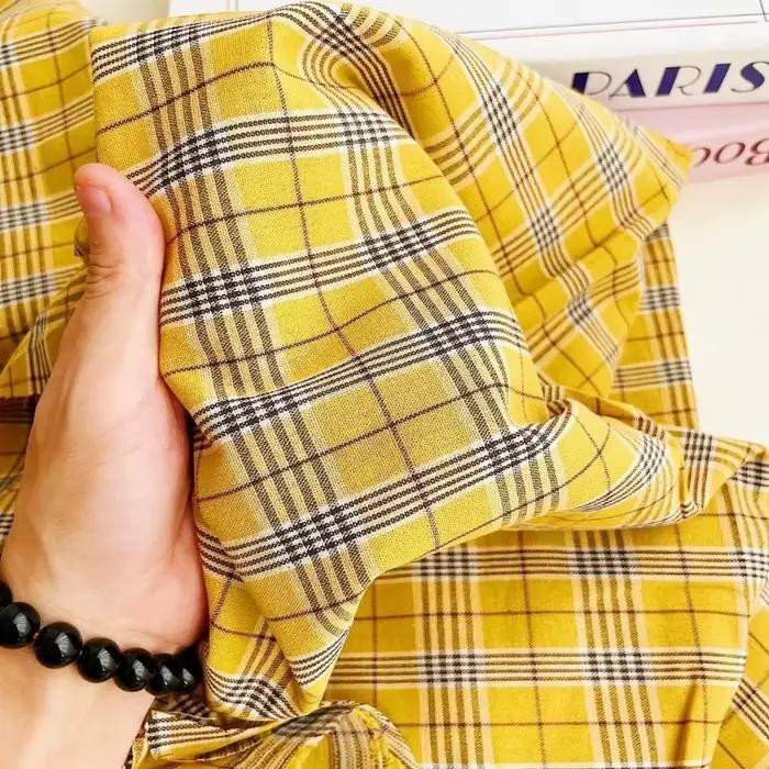 Rideaux de coussin en mélange de carreaux jaunes classiques, tissu de couture pour la maison, chemisier fait à la main, vêtements, jupe, matériaux artisanaux rustiques d'automne