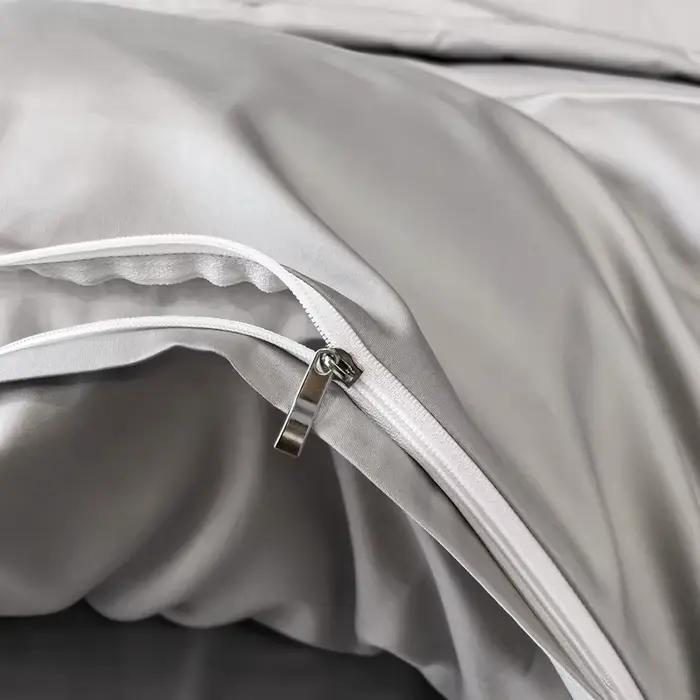 Parure de lit de Style hôtel, ensemble de literie de luxe avec broderie dorée, housse de couette, draps en coton égyptien gris, taies d'oreiller, vêtements de literie de couleur unie