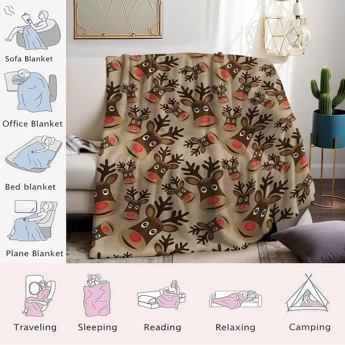 Couverture en flanelle de Noël motif rennes mignons