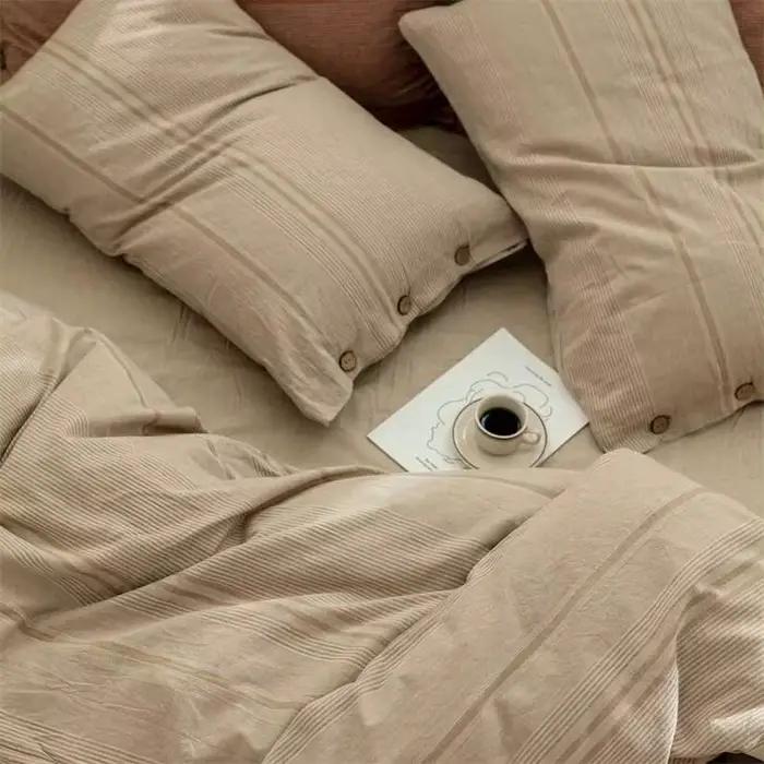 Parure de lit 100% pur coton, ensemble de literie rayé jacquard athlon, housse de lit, drap-housse nordique de luxe
