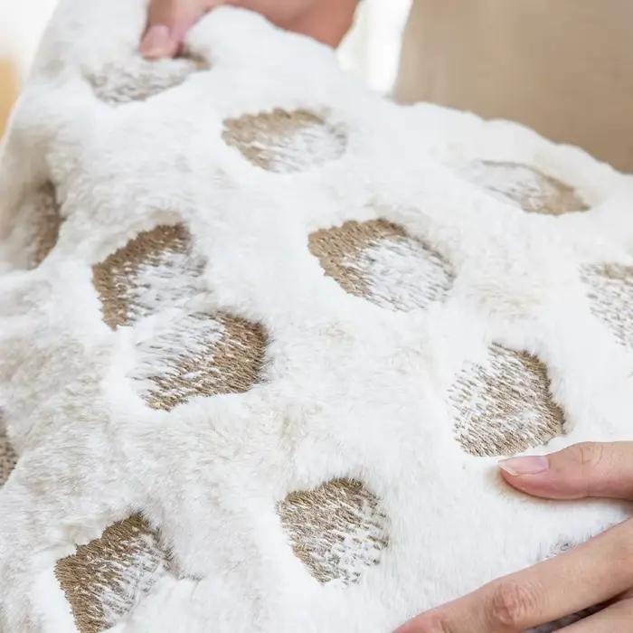 Juste de Coussin de Luxe en Fourrure Artificielle, Taie d'Oreiller en Chenille, Jacquard, Design Moderne, pour Salon et Canapé