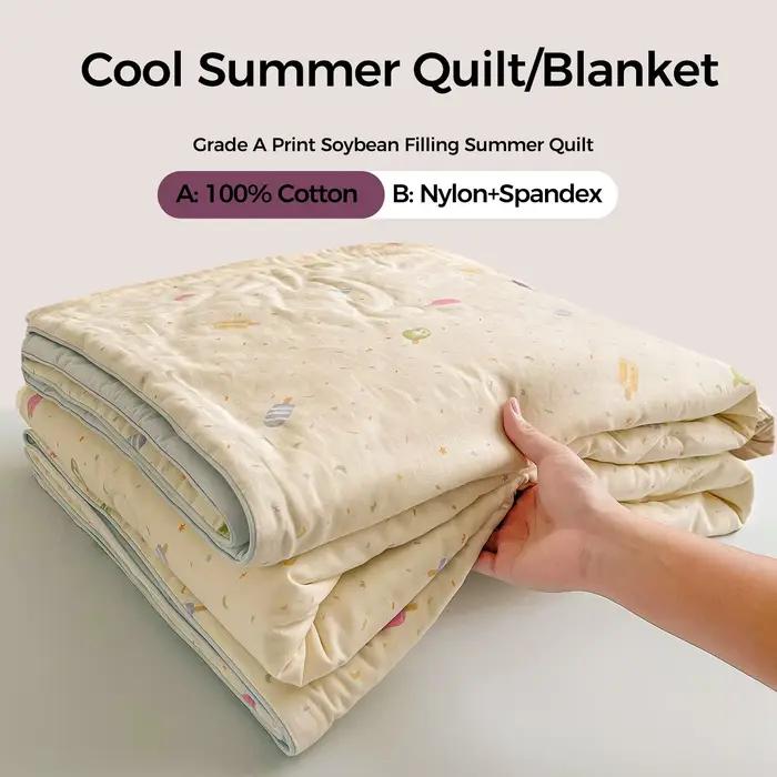 Couette d'été 100 % coton légère et rafraîchissante, garnie de fibres de soja, respirante, fine, imprimée, toucher frais, couverture de lit