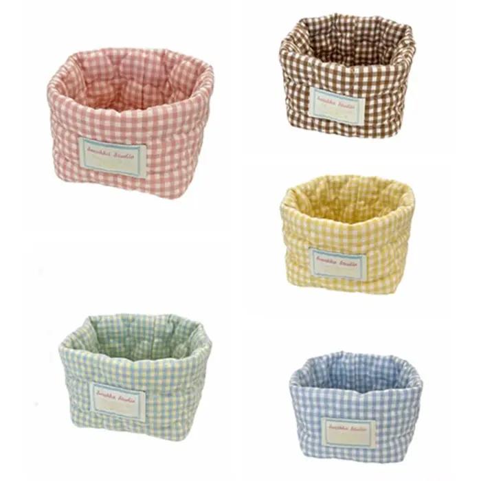 Panier de rangement en tissu à carreaux et rayures