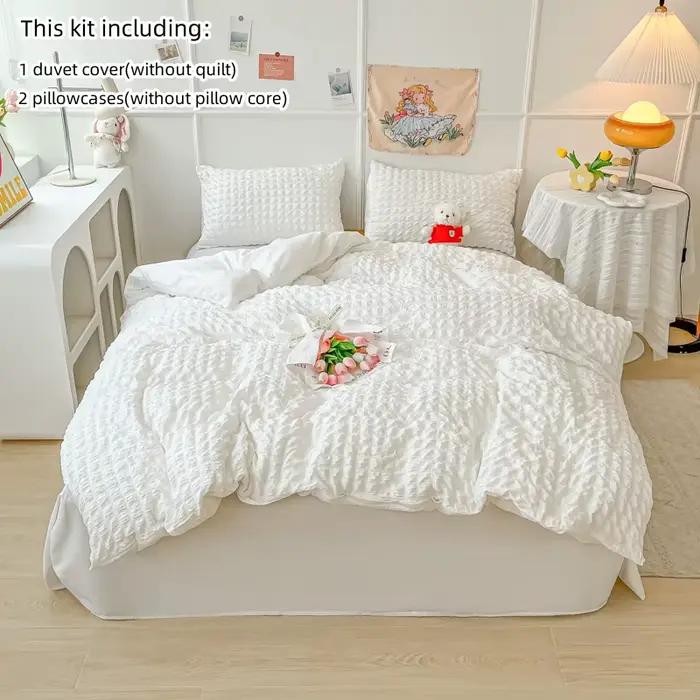Ensemble de housse de couette seersucker blanc 3 pièces (1 * housse de couette + 2 * taie d'oreiller, sans noyau), parure de lit rose