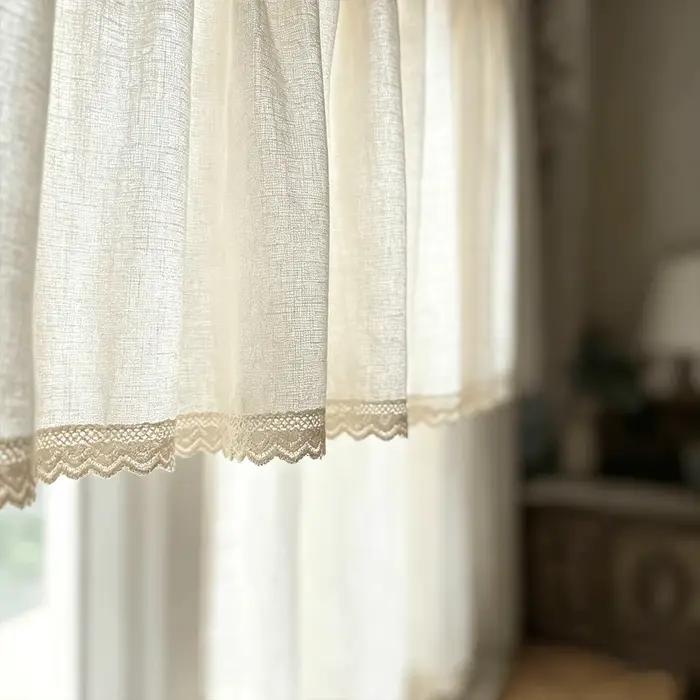 Les rideaux en lin et dentelle transparents conviennent à la décoration des fenêtres de la cuisine