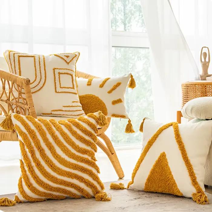 30x50/45x45cm Boho doré soleil jeter taie d'oreiller romantique soleil géométrique frange velours oreiller chambre canapé maison coussin couvre