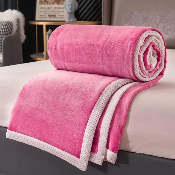Couverture nordique Double face en velours de lait épais, couette douce en flanelle pour dormir nu, pour toutes les saisons, couverture de sieste solide pour avions de voyage