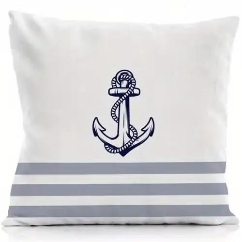 Housse de coussin imprimée double face à motif nautique bleu marine