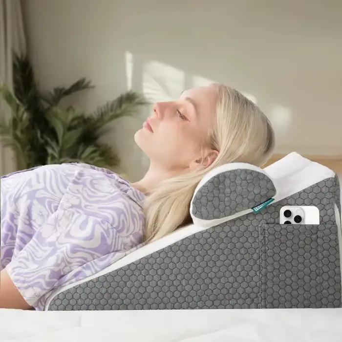 Coussin de lit triangulaire en mousse à mémoire de forme pour dormir, mousse à mémoire de forme haute densité, tissu respirant, housse amovible et lavable