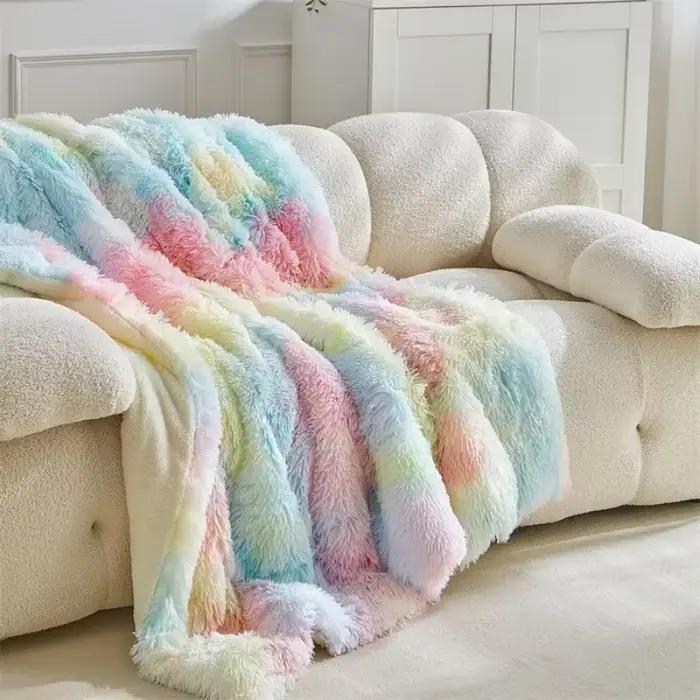 Couverture Double en coton polaire d'agneau, en molleton de corail, crème glacée, cheveux longs, couleur unie, Simple, pour canapé