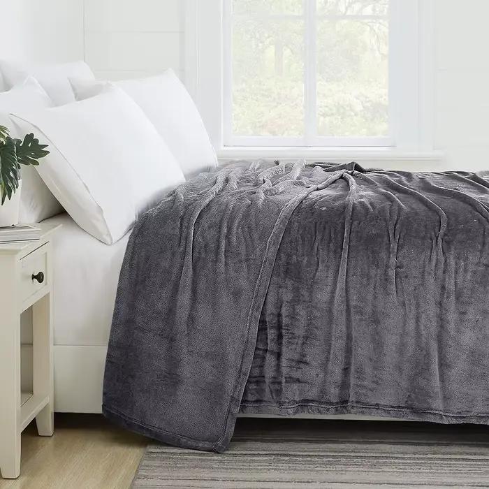 Couverture polaire grise en tissu brosse Extra doux