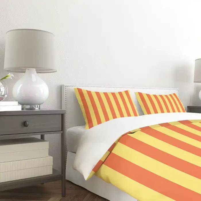 Ensemble de housse de couette à rayures verticales jaunes et orange