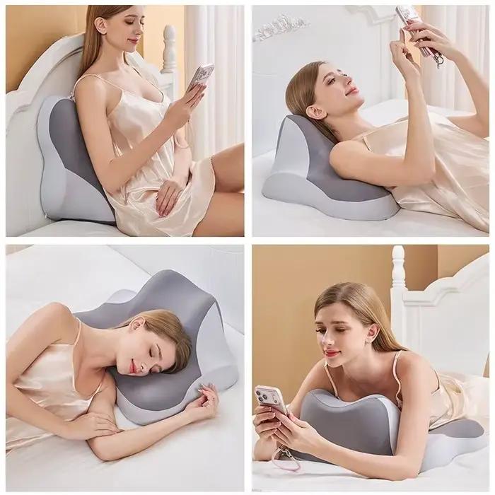 Oreiller multifonctionnel en forme de cale, oreiller de sommeil, oreiller pour téléphone portable, oreiller de protection cervicale, coussin de massage pour tête de lit