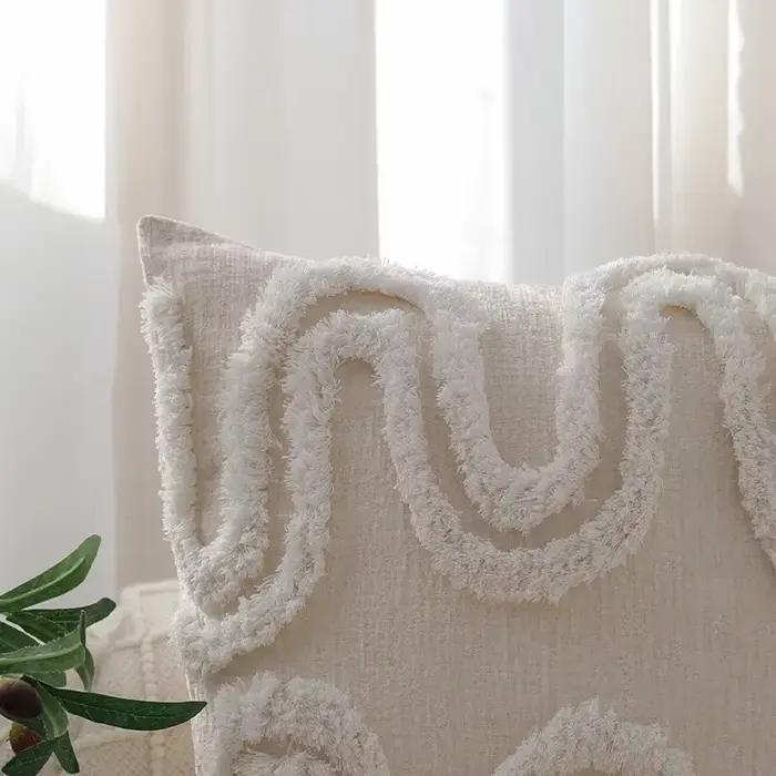 Juste de coussin tuftée géométrique en toile de coton chenille, housse de coussin de canapé brodée en peluche, oreiller décoratif pour canapé