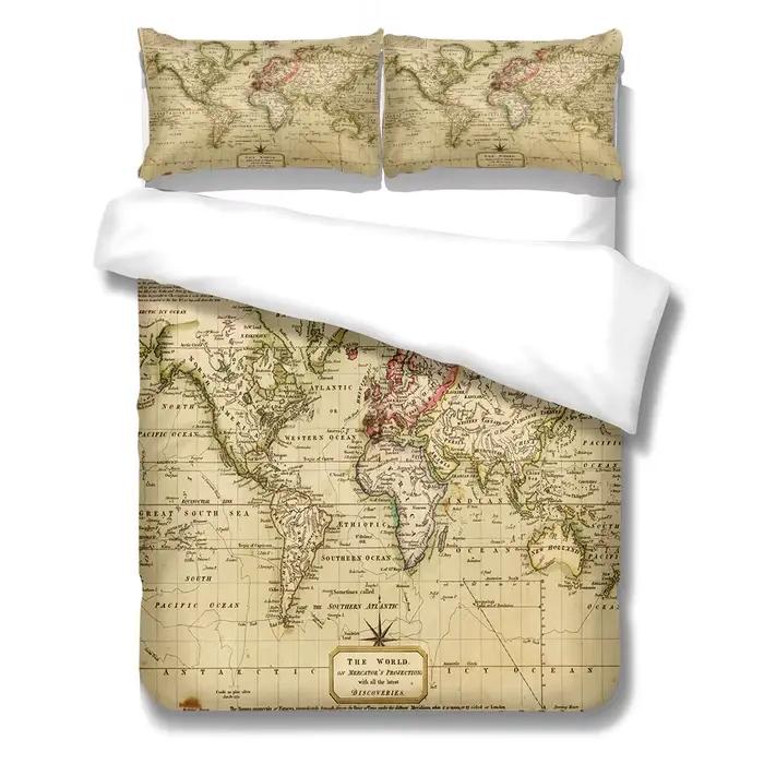 Ensemble de housse de linge de lit carte nautique du monde
