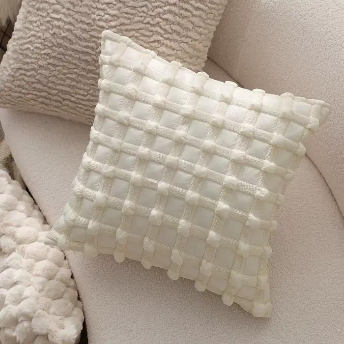 Housse de coussin décorative matelassée douce à carreaux pour canapé