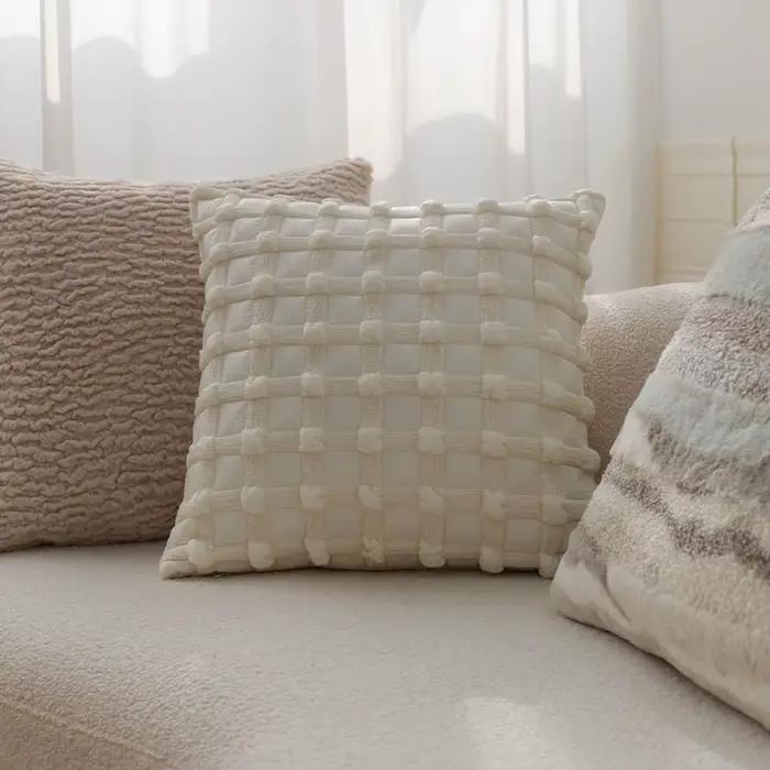 Housse de coussin décorative matelassée douce à carreaux pour canapé