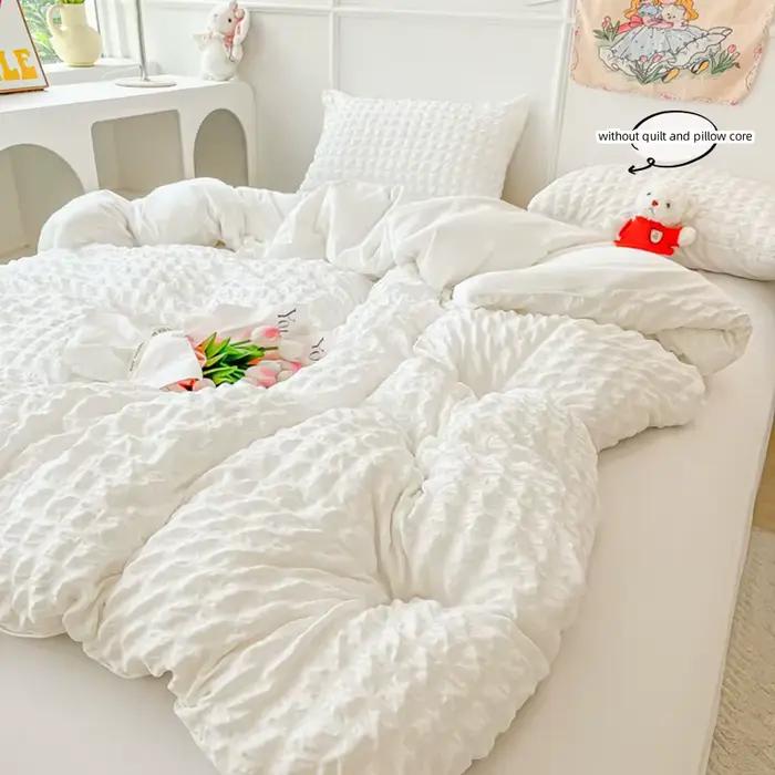 Ensemble de housse de couette seersucker blanc 3 pièces (1 * housse de couette + 2 * taie d'oreiller, sans noyau), parure de lit rose