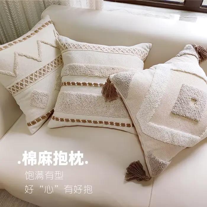 Housse de coussin bohème en coton et lin