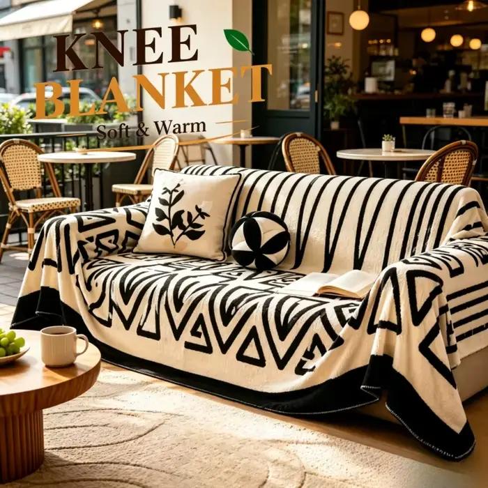 Housse de canapé en flanelle noir et blanc style bohème 180×230cm