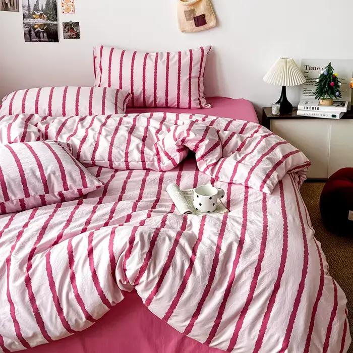 Housse de couette rayée rose