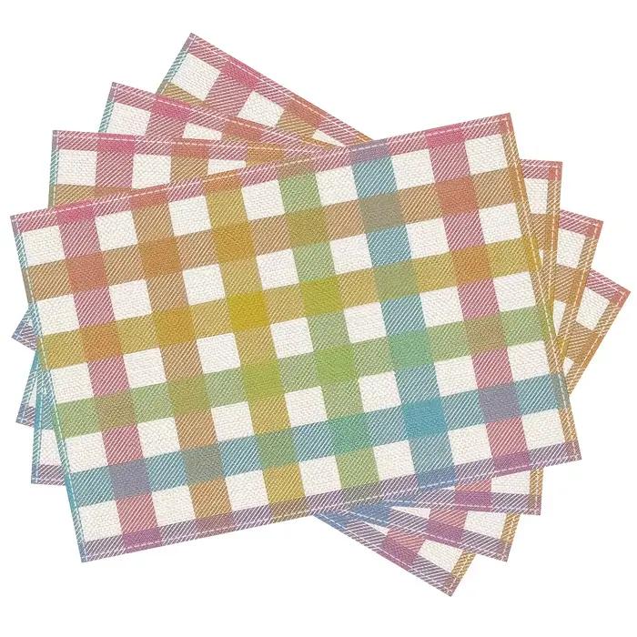 Lot de 4 sets de table plats 2D en tissu à carreaux bleu