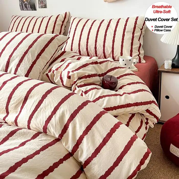 Ensemble de housse de couette en microfibre imprimée rayée
