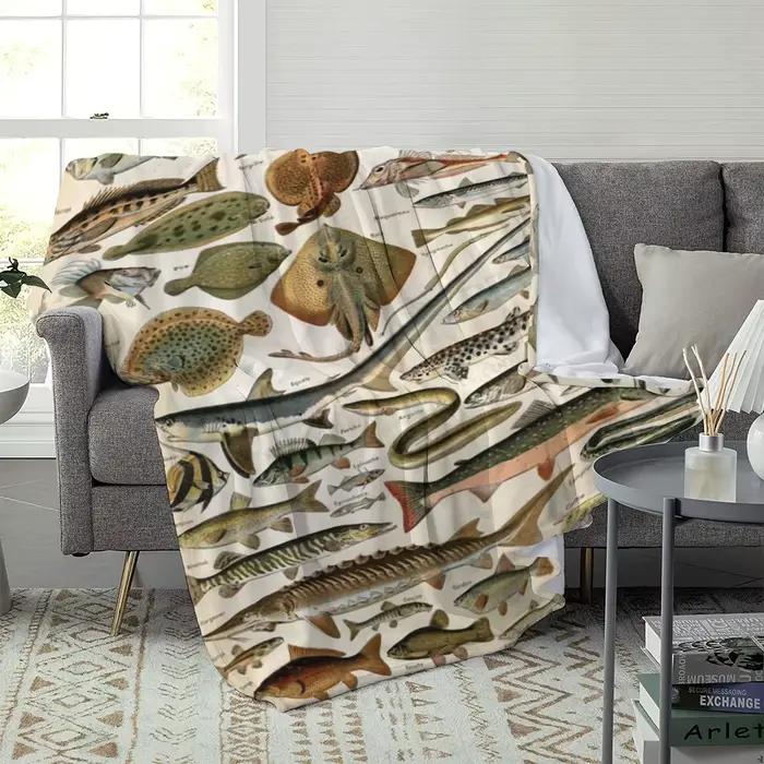 1 couverture polaire en flanelle de collection de poissons moderne