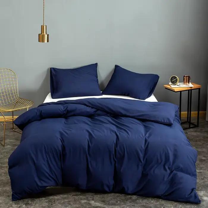 Bonenjoy 1 pièce housse de couette bleu couleur unie microfibre