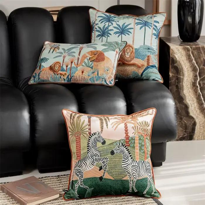 Leo taie d'oreiller velours forêt Animal décoratif jeter taie d'oreiller housse de coussin pour chambre canapé salon canapé chaise bureau