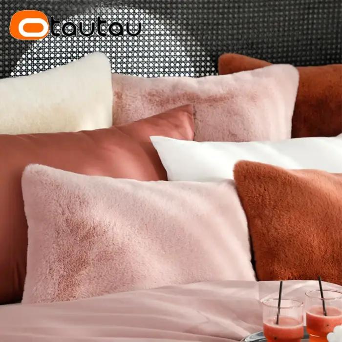 OTAUTAU fausse fourrure de lapin lit longue taie d'oreiller siège arrière dossier coussin literie bloc voiture chaise canapé corps taie d'oreiller couverture KD006