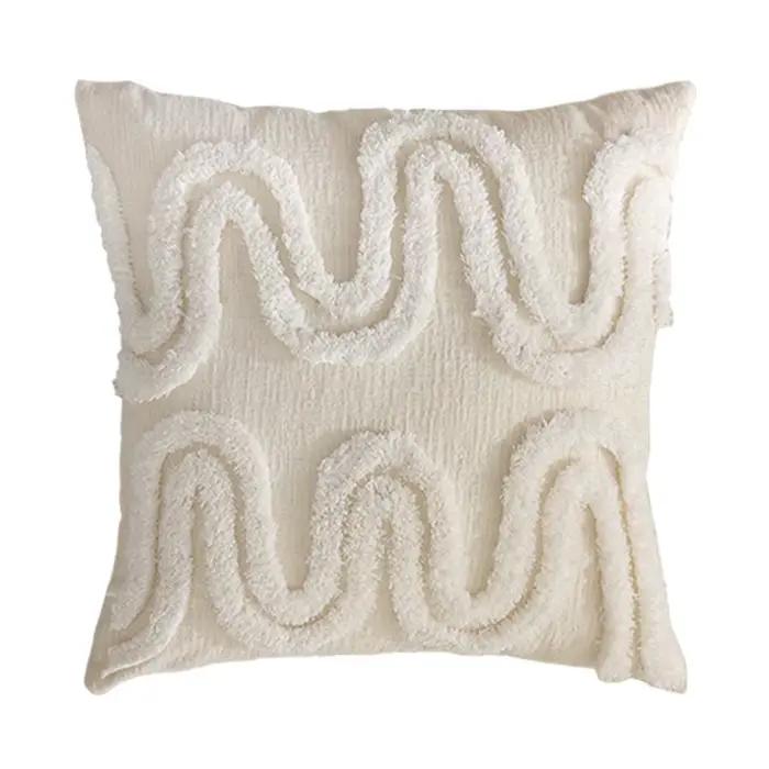 Juste de coussin tuftée géométrique en toile de coton chenille, housse de coussin de canapé brodée en peluche, oreiller décoratif pour canapé