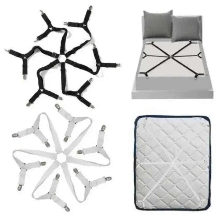 Lot de 12 attaches élastiques réglables pour draps de lit, antidérapantes, noires/blanches