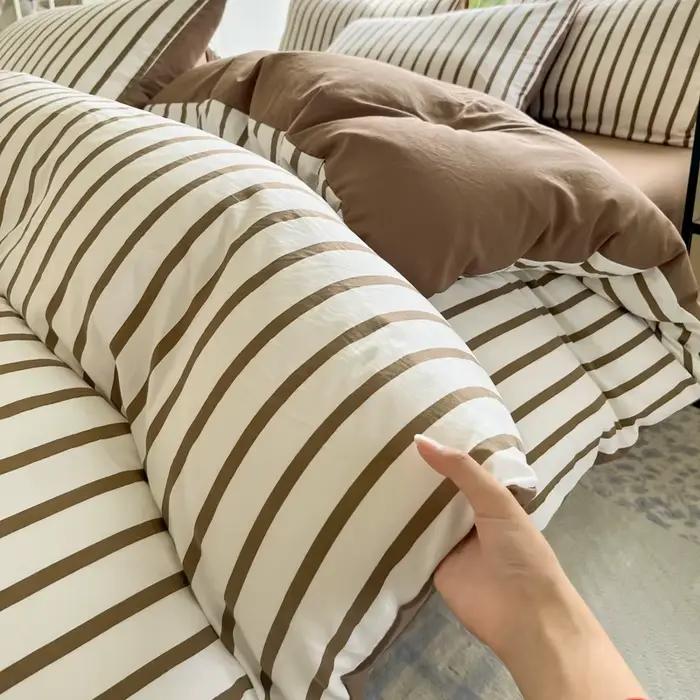 Parure de lit rayée respirante et douce à larges et étroites rayures, housse de couette + drap, pour lit Queen, King, Double, Textile de maison moderne pour adulte