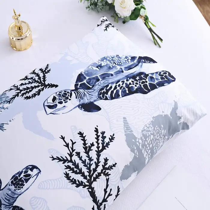 Tortue de mer housse de couette ensemble taies d'oreiller océan Animal tortue ensemble de literie reine jumeau enfants Textiles de maison carte corail housse de couette roi