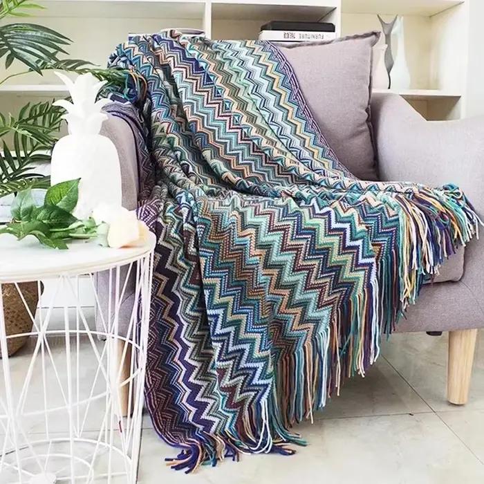 Couverture à carreaux de lit Boho