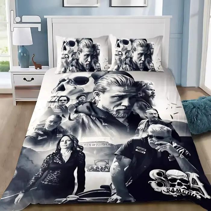 Housse de couette rétro Sons of Anarchy, ensemble de literie avec taie d'oreiller, décoration de chambre à coucher pour adultes, garçons et filles, cadeau pour enfants, taille simple ou double