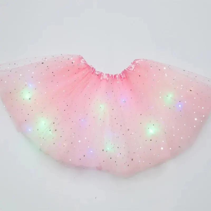 LED lumière brillante femmes Tulle étoile jupe courte Tutu Mini jupe adulte fantaisie Ballet Dancewe