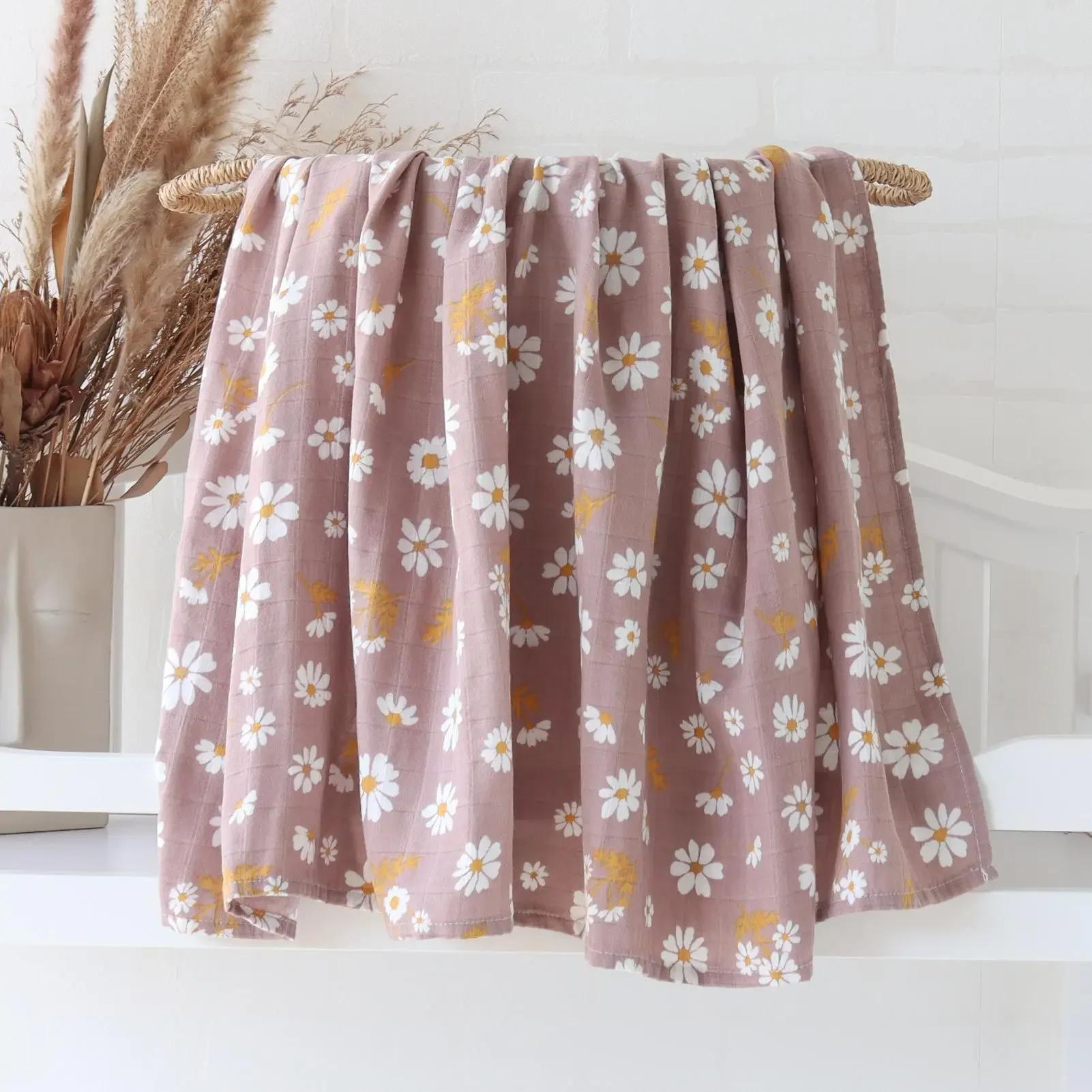 Couverture Douce en Coton et Bambou pour Bébé, Super Mousseline, Emmaillotage Rond, Poussette, Couve