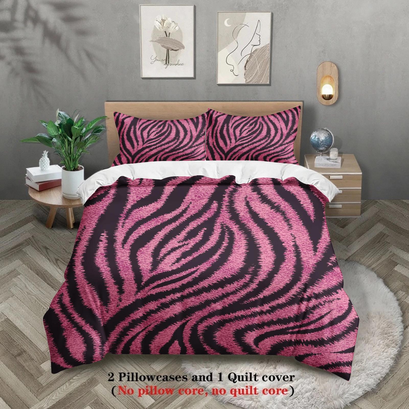 Ensemble de literie 3 pièces, taille King Queen, motif léopard rose, housse de couette avec 2 taies d'oreiller, housse douce simple ou double pour la décoration de la chambre