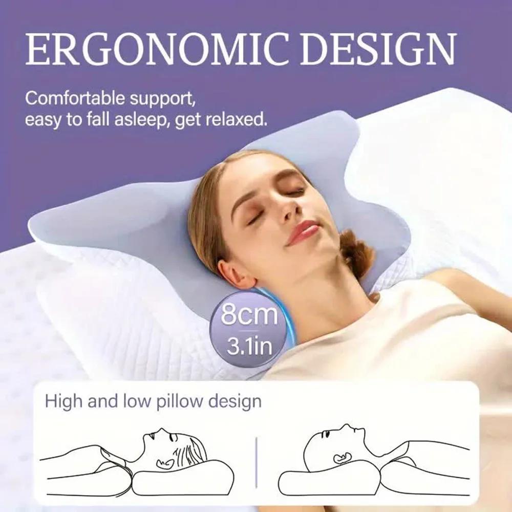 Oreillers en mousse à mémoire de forme en forme de papillon, oreiller cervical relaxant à rebond lent pour le cou, soulagement de la douleur, oreiller orthopédique pour dormir