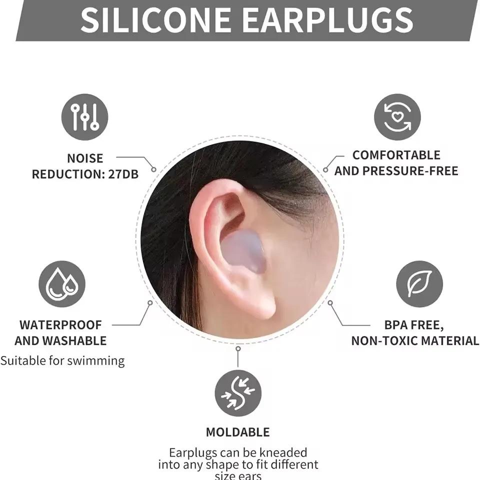 Bouchons d'oreilles en Silicone souple, bouchons d'oreille en cire, réutilisables, en Gel antibruit, étanches, pour dormir, vol, natation