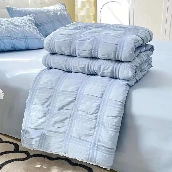 Ensemble de linge de lit en seersucker respirant toutes saisons, léger et confortable, ensemble comp