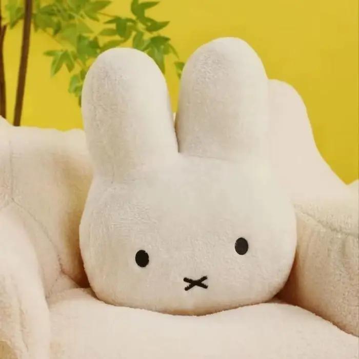 Offre Spéciale : Peluche Miffy aux yeux noirs, adorable poupée, coussin de lit Kawaii, coussin de ca