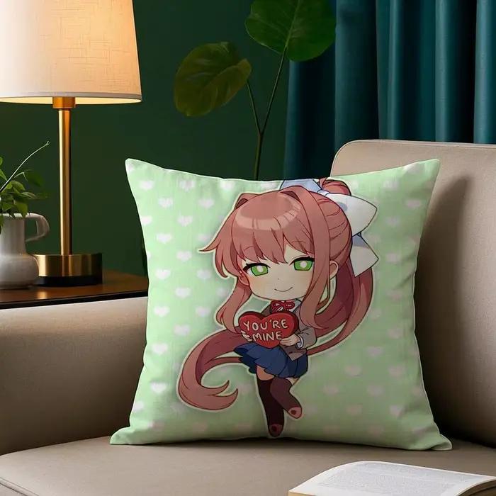 D-Doki Doki L-Literature Club Taie d'oreiller Housse de coussin en peluche confortable imprimée doub