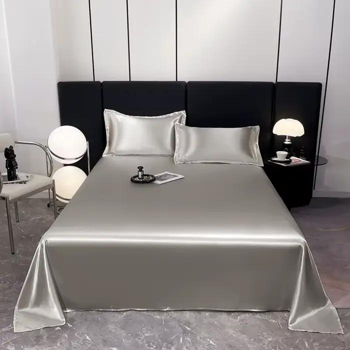 Lot de 3 ou 1 drap de lit en satin de luxe, doux et confortable, couleur unie, drap plat pour lit si