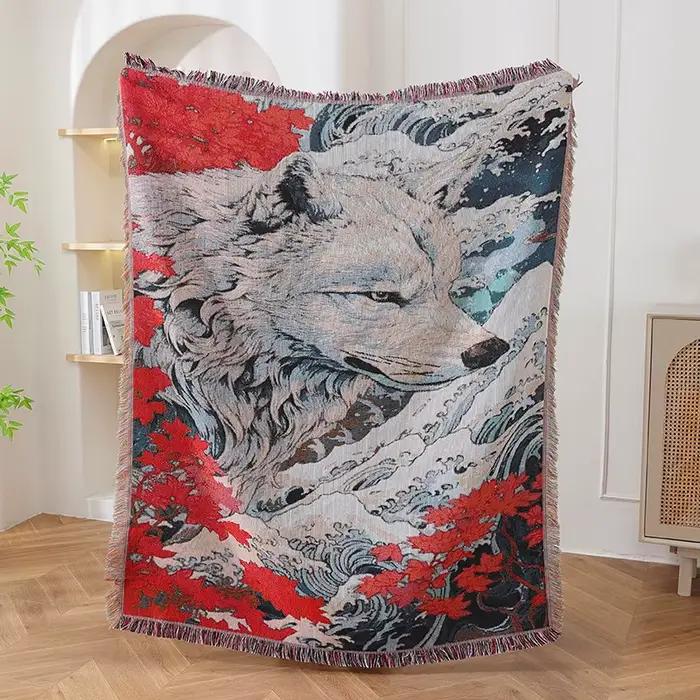 Textile City Ins Style japonais loup blanc rouge couverture florale dessin animé tapisserie décorati