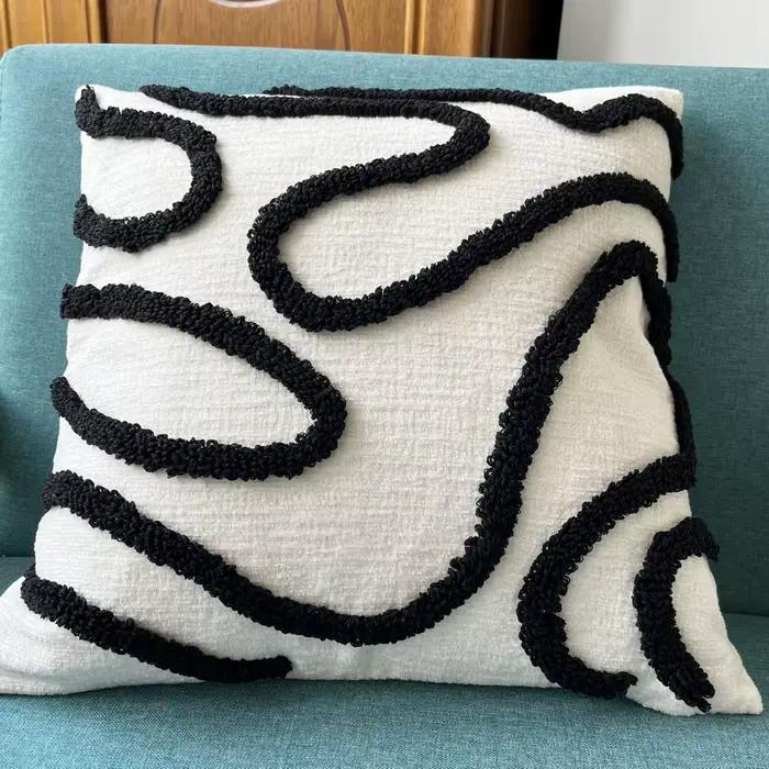 Junwell – coussin nordique en Chenille, broderie 3D, coussin de dos pour canapé, bureau, salon, déco