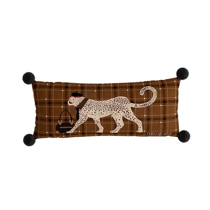Housses de coussin rectangulaires en velours confortable avec pompon léopard, taies d'oreiller décor
