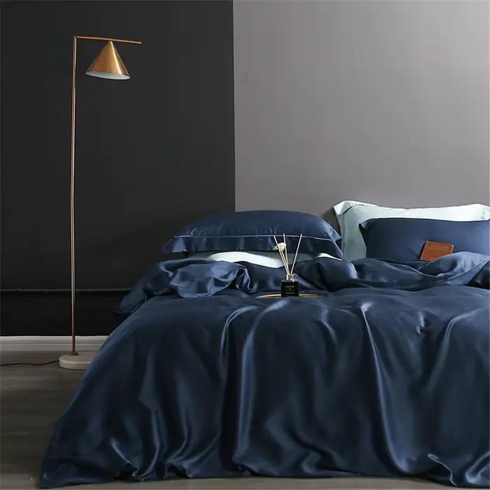 Macdeson-Parure de lit bleu foncé, Queen et King, ensemble de literie, drap plat, taie d'oreiller, l